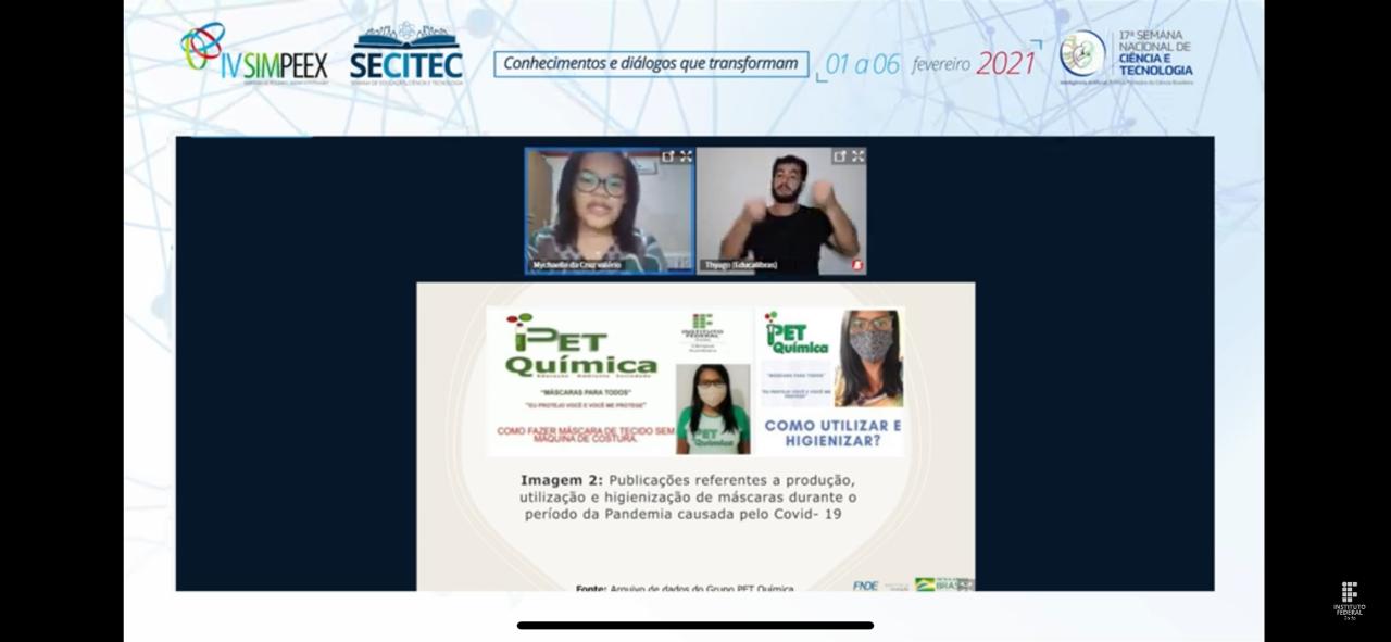 Estudante Meirielly durante apresentação sobre o trabalho do Grupo PET Química